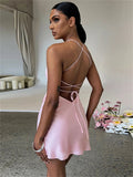 Runhufu Backless Cross Bandage Party Mini Dress Women Sexy Sleeveless Low Cut Sling Short Club Dress Evening Street Vestidos