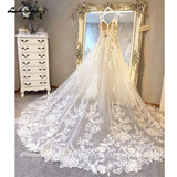 Runhufu Spaghetti Straps Lace Wedding Dress Sexy Bridal Robe Plunging V Neck Tulle Boho Wedding Gown Abiti Sposa