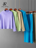 Runhufu Fashion Autumn Sweater Two Pieces Suits Women Loose Warm Pullovers+Split Long Skirt 2024 Winter Casual Knitted Sets