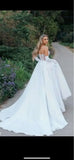 Runhufu Satin Wedding Dresses for Women Sweetheart A Line Bride Dress with Slit Long Beach Bohemian Wedding Gown for Women