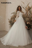 Runhufu Ivory Wedding Dresses Long Sleeve Appliques Lace Up Scoop Neck A-Line Tulle Boho Bride Gown 2024 vestido de noiva Beach