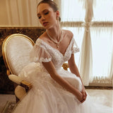 Runhufu A-Line Wedding Dresses Sweetheart Bridal Gowns Short Flare Sleeves Vintage Robes For Formal Party 2024 Vestidos De Novia