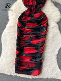 Runhufu Print Sexy Camis Dress Summer French Backless Design Folds Slim Chiffon 2024 Fashion Streetwear Retro Long Party Dress