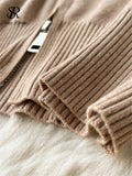 Runhufu Fashion Casual Sports Knitted Suits Zipper Hoodie+Elastic Waist Drawstring Wide Legs Long Pants Winter Two Pieces Sets