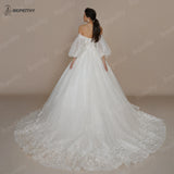 Runhufu Princess Vintage Ivory Wedding Dress For Women Strapless Court Train Detachable Sleeves White Glittle Bridal Ball Gown