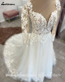 runhufu Plus Size Long Sleeves Wedding Dresses For Women Sexy V Neck A Line Bridal Dress Vestido De Novia vestido feminino