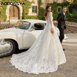 Runhufu Exquisite Backless Wedding Dress V-Neck Applique A-Line Tulle Bridal Gowns Tulle Hochzeitskleider Damen Gro?e gr??e