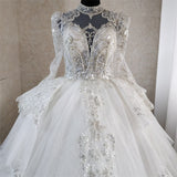 runhufu Beading Vintage Arabic Lace Wedding Dresses Long Train Appliqued Long Sleeves Ivory Bride Gowns 2023 New Muslim Princess