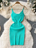 Runhufu Knitted Summer Women Solid Dress 2024 Slim V Neck Elegant Sexy Vacation Fashion Ladies A Line Midi Dresses