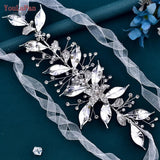 Runhufu SH299 Shiny Leaf Belts for Bride Woman Dresses Sash Waist Jewelry Wedding Accessories Bridal Belt with Organza Ribbon