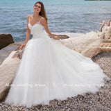 Runhufu V-Neck Appliques Lace A-Line Sweep Brush Train Tulle Gothic Wedding Dress 2024 Robe Mariage