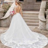 Runhufu NICEB Sleeveless Appliques Wedding Dress With Detachable Tulle Train O-neck Lace vestido noiva boho For Bride Custom Made