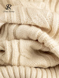 Runhufu Autumn Loose Two Pieces Sets Women Twist Striped Sweater+Wide Legs Thick Long Pant Home Wear Casual Knitted Suits 2024