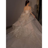 Runhufu Off The Shoulder Wedding Dress Big Butterfly 2023 New Bride Dress Beading Shiny Big Ball Gown Long Train Vestido De Noiva