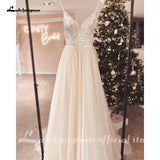 Runhufu Spaghetti Straps Champagne Boho Wedding Dress For Women Vestido Civil Bridal Church Wedding Gowns suknie slubne