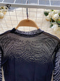 Runhufu Women Beading Sheer Sexy Top O Neck Long Sleeves Transparent Slim Short T Shirt Streetwear Ins Shiny Sequins Blouse