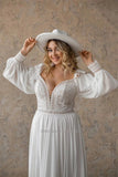 Runhufu Sweetheart Beach A-Line Wedding Dresses Long Puff Sleeves Side Slit Sweep Train Bridal Gowns Custom Size Robe de
