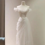 Runhufu Mermaid Wedding Dresses New Tulle Bridal Dress With Small Train Elegant Off The Shoulder Long Abiti Da Sposa Plus Size