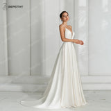 Runhufu Simple Satin Ivory V Neck Wedding Dresses For Women Party Sleeveless Sexy Backless A Line Bride White Bridal Gown Vesti