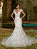 Runhufu Wedding Dresses Sheath Mermaid Lace Appliques Sexy Bridal Gowns Deep V-Neck Backless 2024 Pretty Vestidos De Novia 2024