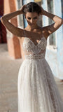 Runhufu Beach A-Line Wedding Dresses Side Split Spaghetti Straps Illusion Tulle Boho Sexy Backless Bride Gown Vestidos de fiesta