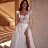 Runhufu Simple Wedding Dresses For Women 2024 Sweetheart Backless Sexy Bridal Gowns Tulle Long Sleeve Robe A-Line Vestidos De Novia