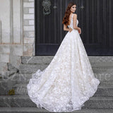 Runhufu Elegant A-Line Lace Wedding Dresses Sleeveless V-Neck Bridal Gowns Sexy Open Back Wedding Gown 2023 Robes De Mariée