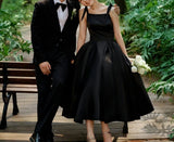 Runhufu Satin Wedding Dresses Fashion Spaghetti Straps Vintage Square Collar Bridal Dress Black Simple Sexy Backless Suknia Slubna