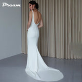 Runhufu Crepe Sleeveless Simple Mermaid Wedding Dress 2024 Bride Open Back Boat Neck Sweep Train Bridal Gowns Custom Made