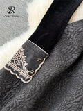 Runhufu French Retro Dress Fashion High Quality Embroidery Velvet Long Sleeves Women Elegant Belt Design A Line Court Dress