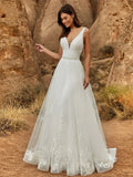 Runhufu In 1 Wedding Jumpsuit With Detachable Skirt Two Pieces Bridal Dresses Pants Suit For Women Lace Tulle V-Neck Sweep Train