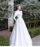 Runhufu O-neck Long Sleeve Wedding Dress Classic Zipper Floor-length Vestido De Noiva Luxury Small Train Satin Robe De Mariee