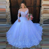 Runhufu Princess Ball Gown Wedding Dress 2024 Lace Appliques Long Sleeves Wedding Gowns Plus Size Robe De Mariee