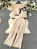 Runhufu Autumn Thick Knitted Three Pieces Sets Ladies Design Loose Cardiagsn+Knit Vest+Elastic Long Pants OL Sweater Suits