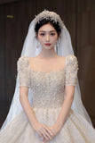 runhufu Sleeve Beading Wedding Dress 2023 New Luxury Big Train Bride Dresses Tuller Ball Gown Wedding Dresses Vestido De Noiva
