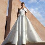 Runhufu Strapless Satin A-Line Wedding Dresses One Shoulder Princess Bridal Gowns Vestido De Noiva
