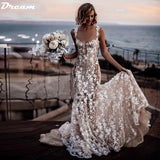 Runhufu Luxury 3D Lace Appliques Mermaid Wedding Dresses Sweetheart Spaghetti Straps Backless Bride Gown Floral Beach Boho Bridal