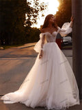 Runhufu Wedding Dresses Tulle Tiered Illusion Bridal Gowns Off The Shoulder Puff Sleeves Robes For Bride Vestidos De Novia 2024