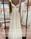 runhufu Boho Wedding Dress Lace Applqiues Floral Beading Backless Spaghetti Straps Bridal Gowns estido de noiva praiano