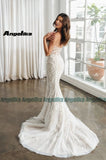 Runhufu Attractive Mermaid Wedding Gowns for Women Strapless Zipper Chapel Train Lace Appliques Vestidos De Novia Brautmode