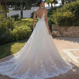 Runhufu Civil Wedding Dress Spaghetti Straps Backless V-Neck Bride Gowns Lace Applique A-Line Tulle Boho vestidos de novia