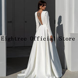 Runhufu 2024 A-Line Wedding Dresses V-Neck Long Sleeve Dress Boho Beach Backless Princess Wedding Evening Prom Gowns Plus Size