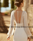 Runhufu Chiffon Bridal Dresses Lace Applique Long Sleeve Sexy V-Neck Off Back Princess Wedding Gowns Formal Party 2024 Vestidos