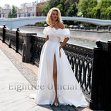 Runhufu 2024 Elegant A-Line Wedding Dresses White Off The Shoulder Satin Bridal Dress Boho Beach Wedding Prom Gowns Custom Size