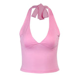 Runhufu Summer European and American Fashion New Style V-neck Halter Strap Sexy Chest Short Umbilical Slim-fit Vest