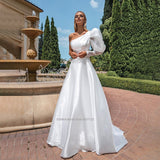 Runhufu Strapless A-Line Wedding Dresses One Shoulder Long Sleeves Sweep Train Bridal Gowns Vestido De Noiva