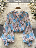 Runhufu Korean Print Chiffon Shirt Bow Neck Long Sleeves Loose Leopard Top Casual Paisley Vintage Floral Blouse Spring 2024