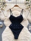 Runhufu Strap Corset Lace Sensual Bodysuits 2024 Ladies Slim Sheer Bodycon Sexy Camisole Korean Backless Lingerie Playsuits