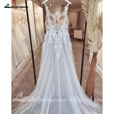 runhufu Illusion Wedding Dress Sleeveless Backless O-Neck Bride Dress See Through Appliques Formal Robe de marie