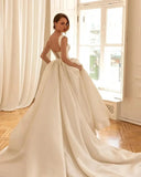 Runhufu Satin Wedding Dresses With Detachable Coat Square Collar Bridal Gowns Long Puff Sleeves 2024 Vestidos De Novia 2024